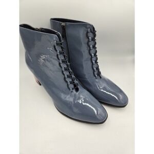 Azura Ankle Boots Womens Size 11 Blue With Red Heel Zipper On Side Lace Front